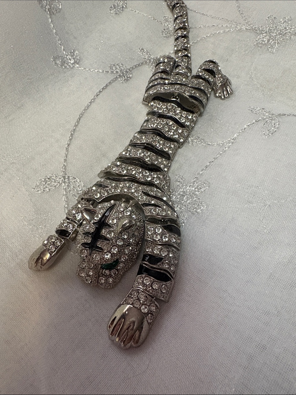 Silver Crystal Tiger Pendant Necklace - Sparkling Animal Statement